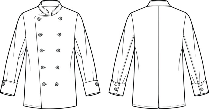 Chef Jacket Front and Back Flat Sketch