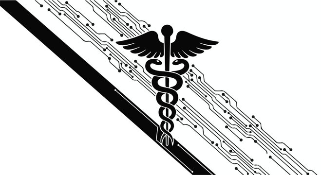 Medical symbol caduceus with wings on white background