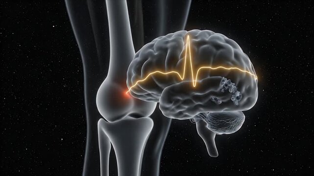 CGI Visualization of Neural Pathway Connecting Brain and Knee Joint With ECG Waveform Overlay for Medical Education
