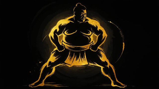金インク描画相撲力士シルエット和風動画