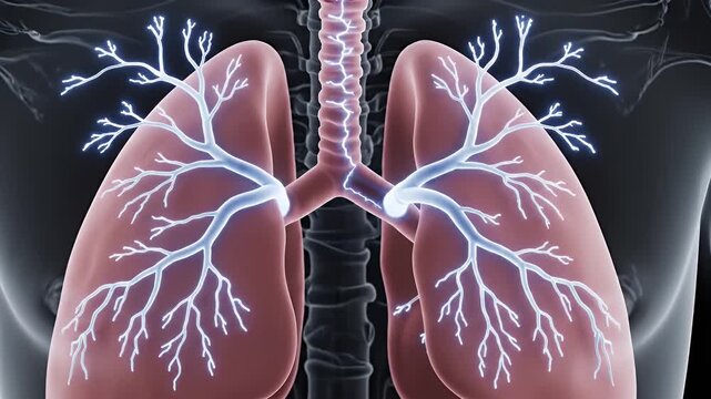 CGI Visualization of Vagus Nerve Linkage Between Upper Torso and Lungs in a Dark Medical Background for Healthcare Presentations and Educational Content