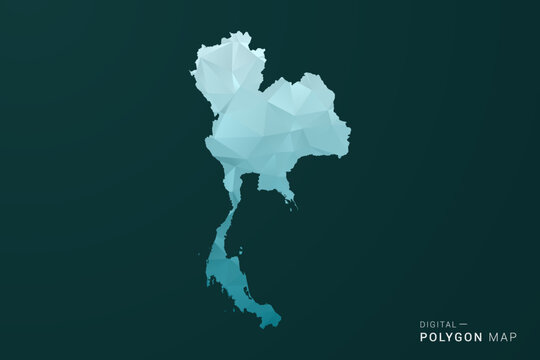 Thailand Map - Polygon style vector illustration in green and blue low poly geometric design, clean minimal silhouette for infographic.