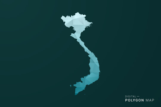 Vietnam Map - Polygon style vector illustration in green and blue low poly geometric design, clean minimal silhouette for infographic.