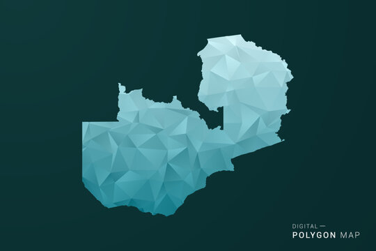 Zambia Map - Polygon style vector illustration in green and blue low poly geometric design, clean minimal silhouette for infographic.