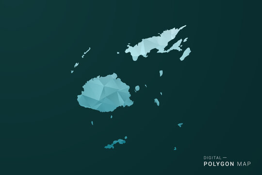 Fiji Map - Polygon style vector illustration in green and blue low poly geometric design, clean minimal silhouette for infographic.
