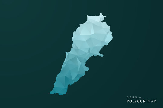 Lebanon Map - Polygon style vector illustration in green and blue low poly geometric design, clean minimal silhouette for infographic.