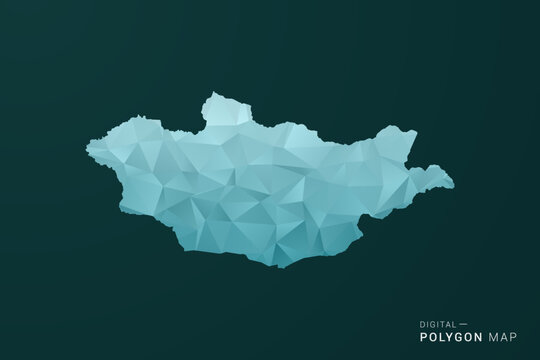 Mongolia Map - Polygon style vector illustration in green and blue low poly geometric design, clean minimal silhouette for infographic.
