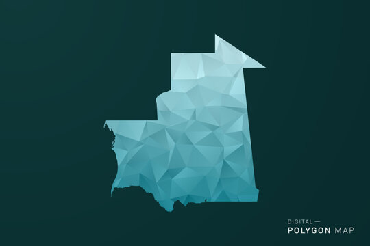 Mauritania Map - Polygon style vector illustration in green and blue low poly geometric design, clean minimal silhouette for infographic.