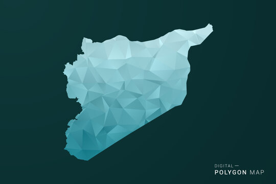 syria Map - Polygon style vector illustration in green and blue low poly geometric design, clean minimal silhouette for infographic.