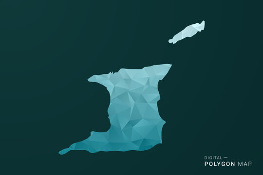 Trinidad and Tobago Map - Polygon style vector illustration in green and blue low poly geometric design, clean minimal silhouette for infographic.