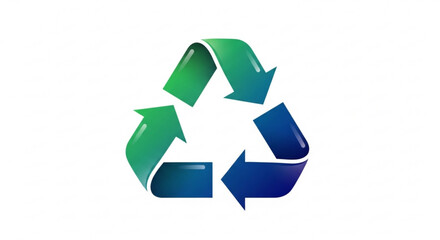 Fototapeta premium Recycling symbol with green and blue arrows on white background representing eco friendly practices and sustainability