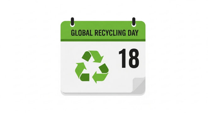 Global recycling day calendar page with recycling symbol on march 18 eco friendly reminder