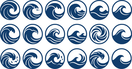 Naklejka premium Six abstract blue wave logo designs; water, ocean, nature, design, concept, EPS Vector. 