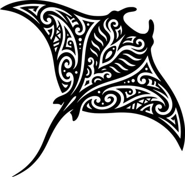 Tribal Manta Ray EPS Black Outline Vector Illustration

