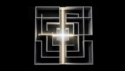 Obraz premium Exploring a Glowing Maze of Concentric Squares and Rectangles in a Black Digital Environment from a Centered Viewpoint