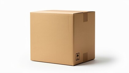 Fototapeta premium Cardboard Box: A simple yet versatile cardboard box stands alone, ready for packing and shipping, symbolizing the beginning of a journey.
