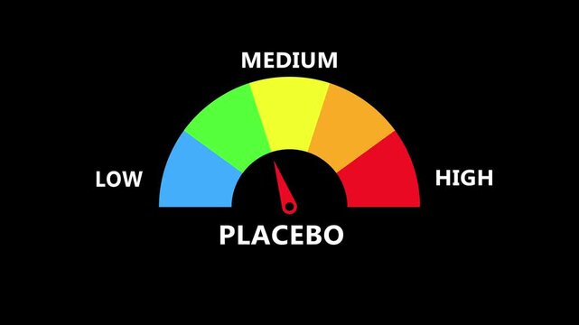 Placebo indicator with semicircle gauge and needle showing response level transparent background 4k visuals 4k animation video 4K black background visuals