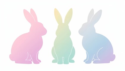 Obraz premium Easter Bunnies: Three silhouettes of easter bunnies, radiating pastel hues, sit in serene poses, their forms casting a gentle glow against the background.
