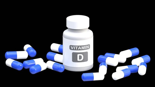 3D Vitamin D Supplements Bottle and Capsules | Alpha Channel
