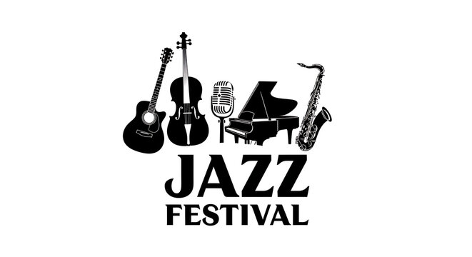 Jazz festival logo with musical instruments on white background