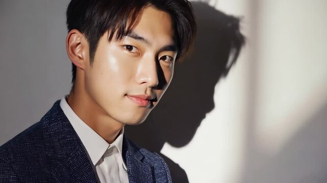 Creative professional maintains confident pose while camera slowly orbits showing different profile angles