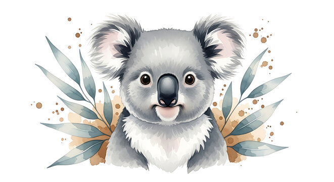 Adorable koala face with floral design isolated on white background