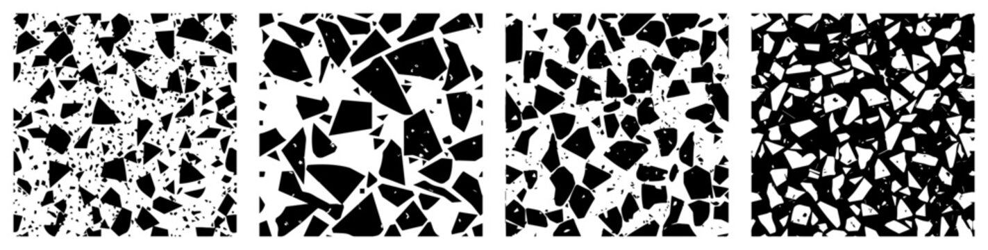 Terrazzo stone texture set, abstract mosaic patterns with scattered marble shards for flooring and interior design