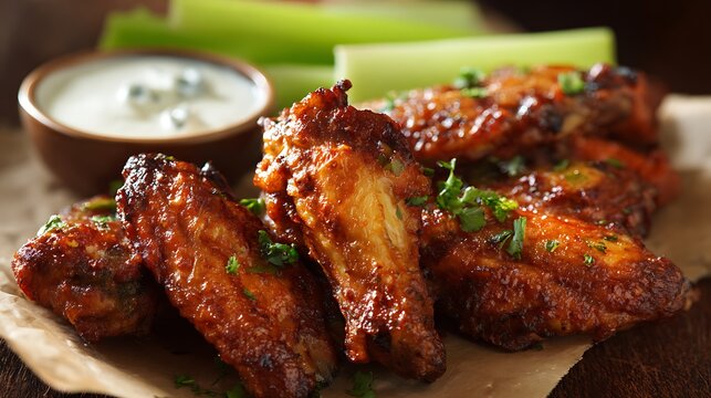 Buffalo Chicken Wings Vector Spicy Sauce Appetizer Plate