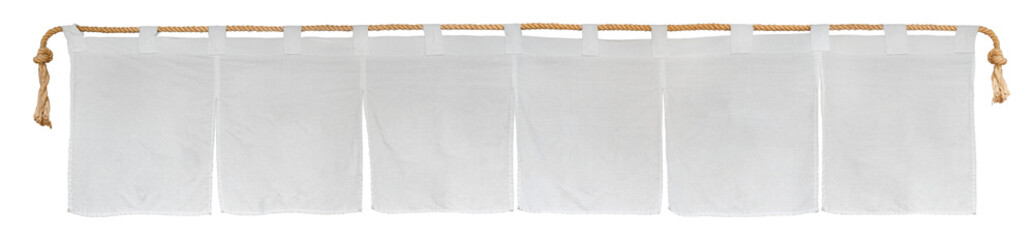 Japanese noren curtains hanging froma rope. Traditional japanese white noren curtain. のれん