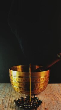 Incense Smoke Rising with Singing Bowl Meditation Zen Relaxation Background Aromatherapy Wellness Spiritual Calm Peaceful Ambient Stillness Mindfulness Yoga Healing Ritual Smoke Loop Video
