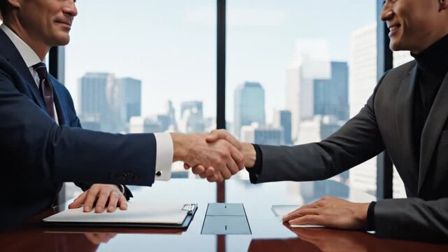 Successful Gents Shaking Hands in Modern Office