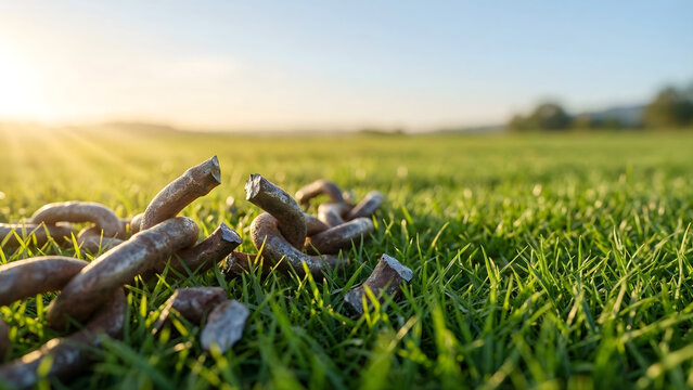 Broken Chains in Sunlit Field Symbolizing Deliverance and Freedom