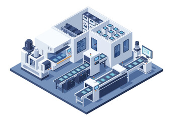 Fototapeta premium Automated Manufacturing Process in a Modern Factory Setting with Conveyor Belts and Machinery
