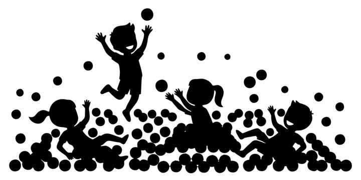 Silhouette of children playing in a ball pit