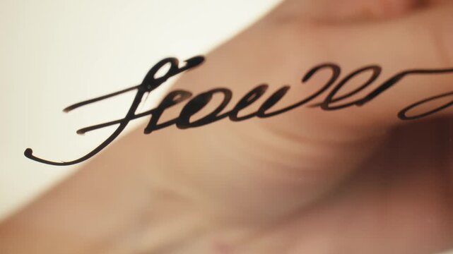 Fountain pen write letter, document sign on an antique handwritten letter. Vintage nib pen and handwritten english cursive style font copperplate, spencerian. Old history background. Retro style.