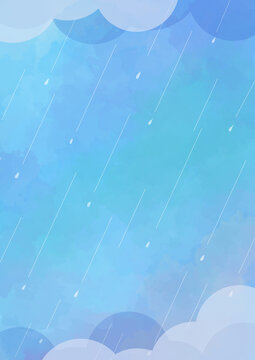 雨雲と雨のしずくが描かれた水彩テクスチャ背景
