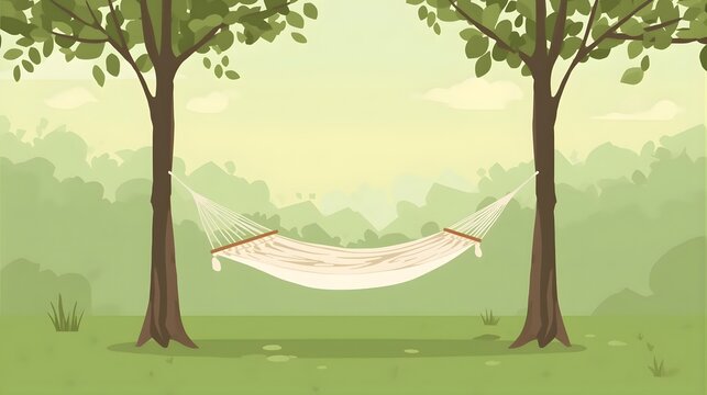二本の木に吊るされた静かなハンモック