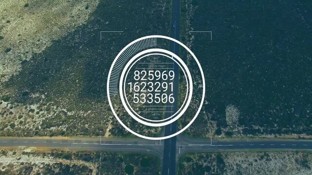HUD overlay popping over crossroads, spinning rings cycling data, tracking transport, clearing