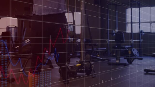 Fitness senior woman doing overhead-back stretch with prosthesis on mat motion-triggered grid or cha