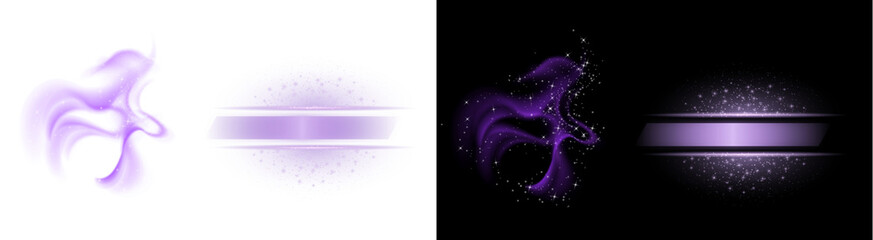 PNG image of Vibrant purple magical smoke swirl design element with glowing banner and sparkling dust on transparent background © MariaAlam