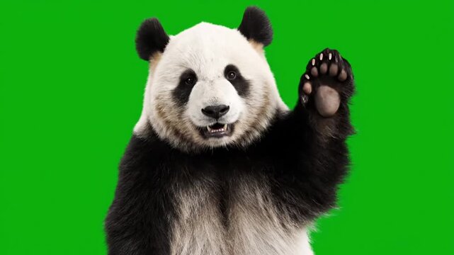 Giant panda bear waving hand.