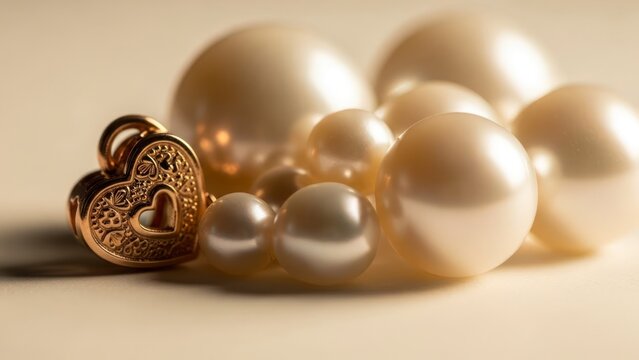 Elegant gold pendant and lustrous pearl necklace studio lighting