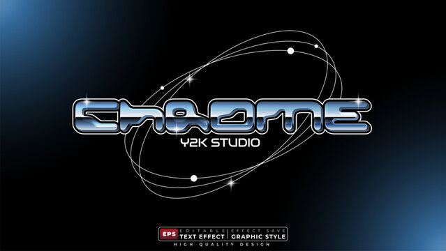 Editable 3d text effect chrome y2k with star orbit for poster and banner template design