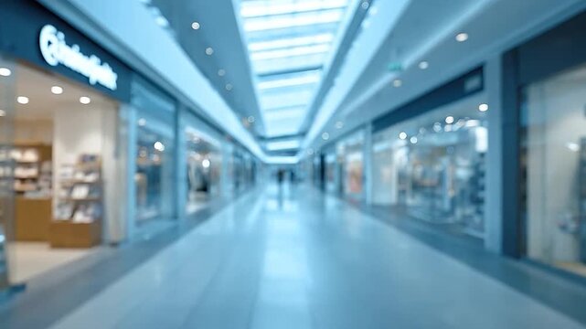 Blurred background of a modern shopping mall corridor with stores