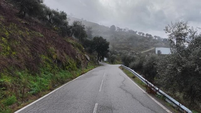Asphalt road on switchbacks in Douro region, Portugal