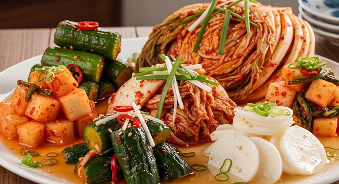 Traditional Korean kimchi meal plate.