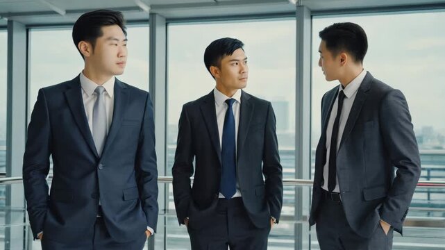  Team members maintain professional poses while one occasionally exchanges brief look with colleague