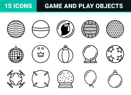 Spherical Sports Equipment and Games Monoline Symbols Featuring Minimalist Outline Aesthetic for Athletic Design and Recreation Branding