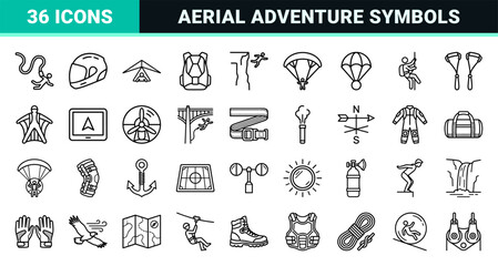 Obraz premium Extreme Aerial Sports and Skydiving Minimalist Monoline Symbols for Adventure Tourism and Outdoor Recreation Branding