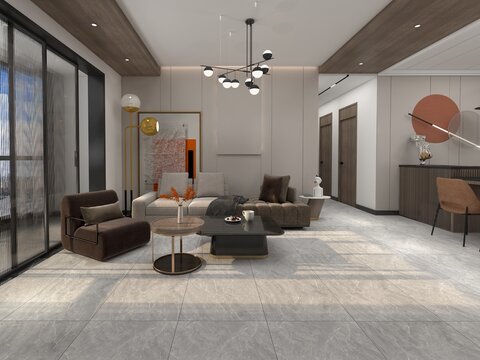contemporary living room with a large window and an expansive table, enhancing the room's openness and light.